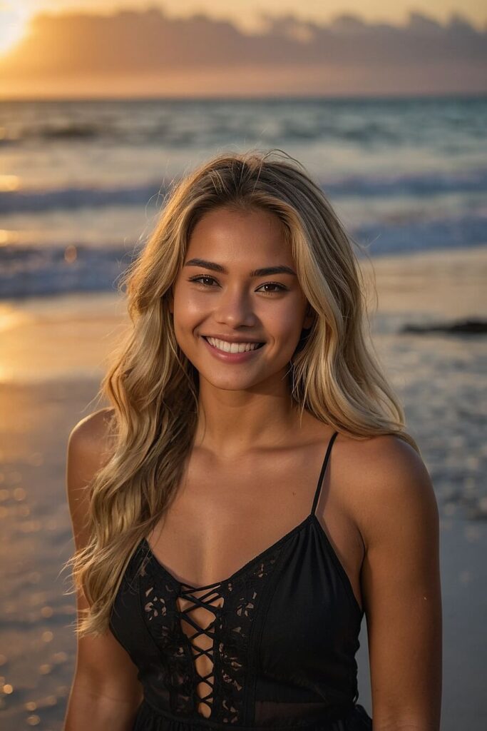 Young Hawaiian woman entrepreneur exploring online business opportunities for students from a tropical beach
