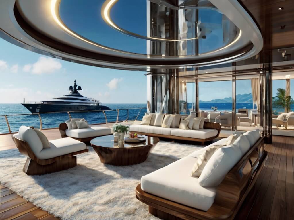 Luxurious mega yacht with a stunning glass ceiling, representing the opulent lifestyle achievable through building a successful online business using the strategies taught in the Internet Millionaire program.
