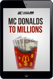 Tablet showcasing Adeel Chowdhry's 'McDonalds to Millions' course, part of the 2024 Internet Millionaire blueprint