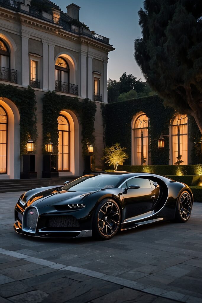 Sleek black Bugatti, symbolizing the lavish rewards of crushing it online in 2024