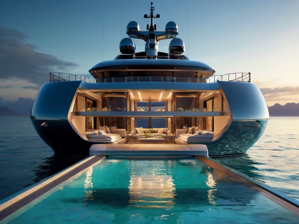 Opulent mega yacht with a stunning stern pool, representing the lifestyle attainable through successful implementation of Artificial Intelligence for Online Businesses.