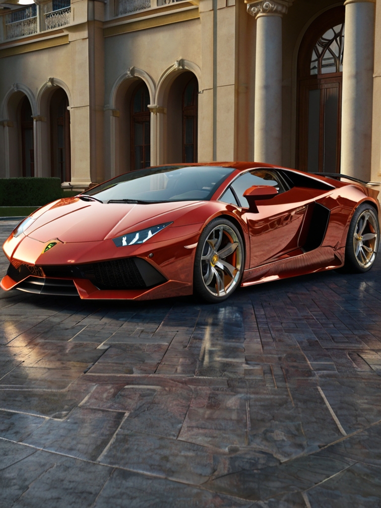 Luxurious mansion with circular driveway showcasing a sleek red Lamborghini sports car parked in front, symbolizing the affluent lifestyle attainable through the Top 15 best affiliate marketing programs to join in 2024.